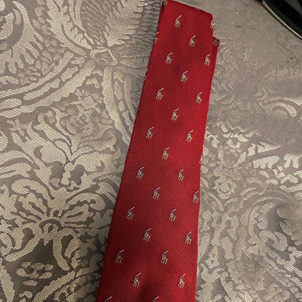 Polo by Ralph Lauren Red Tie with Embroidered Motif